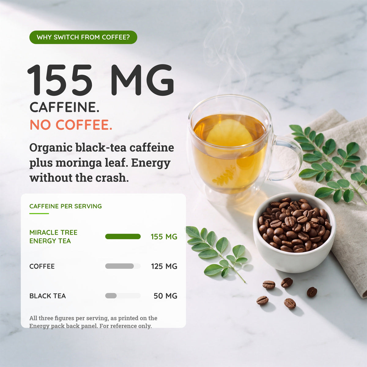 Organic Moringa Energy Tea - Vanilla Oolong Grape - Natural Coffee Alternative
