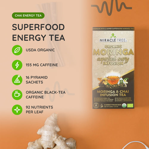 Organic Moringa Energy Tea - Chai - Natural Coffee Alternative