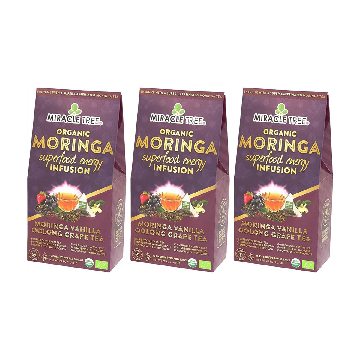 Organic Moringa Energy Tea - Vanilla Oolong Grape - Natural Coffee Alternative